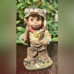 VTG Enesco Native American Boys Wearing Wolf Headdress 3.25”